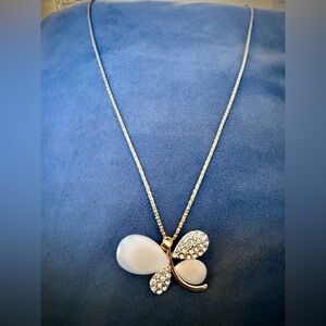 Gold Butterfly Pendant Necklace With Crystal Accents
